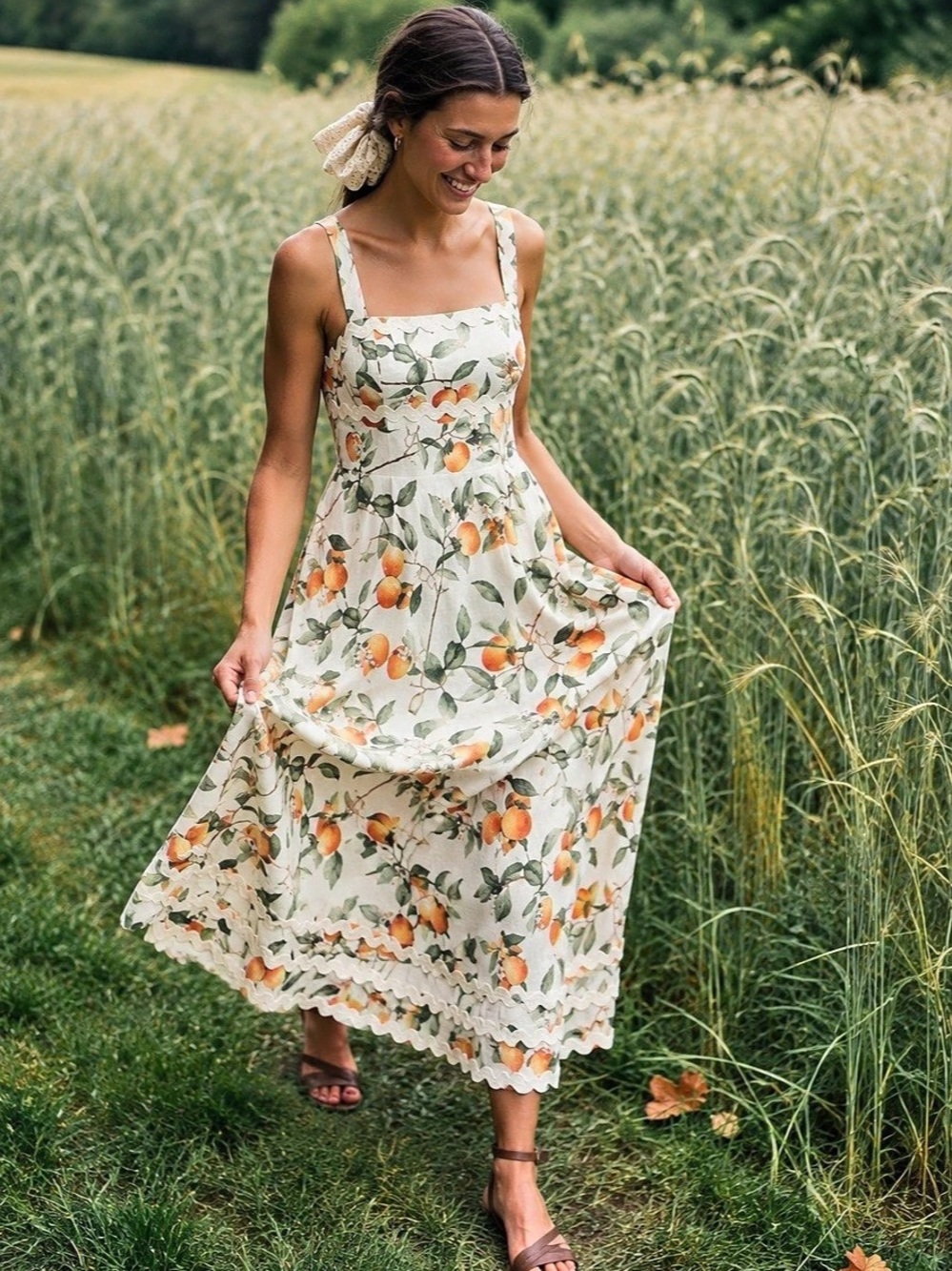 Ivy City Co Palmer Dress Peach Blossom Citrus Floral NWT